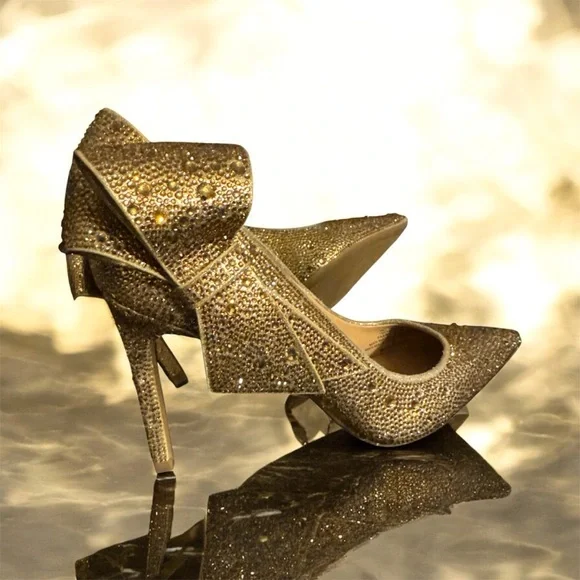 INC International Concepts Gold Glitter Heels - Picture 2 of 2